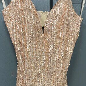 Fashion Nova Getting Lucky Sequin Mini Dress XL Rose Gold CD24532